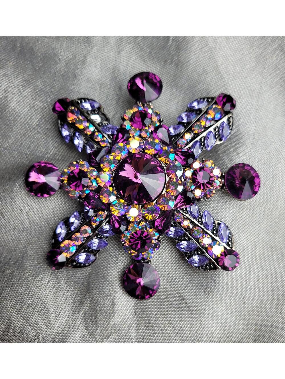 Vintage Style Purple and AB Rhinestone Brooch Pin